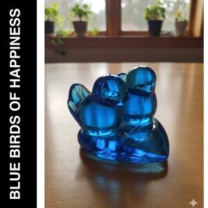 Vintage 1996 Leo Ward Terra Studios Cobalt Blue Birds of Happiness - Heart Base